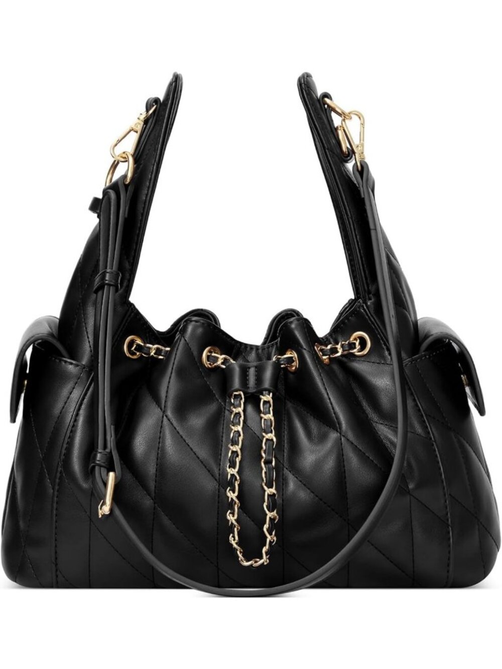 Quilted Leather Tote Bag for Women, Adjustable Strap Slouchy Hobo Purse